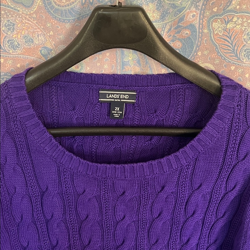 Lands' End Women's Comfy Cozy Rich Purple Cable Knit Sweater 2X